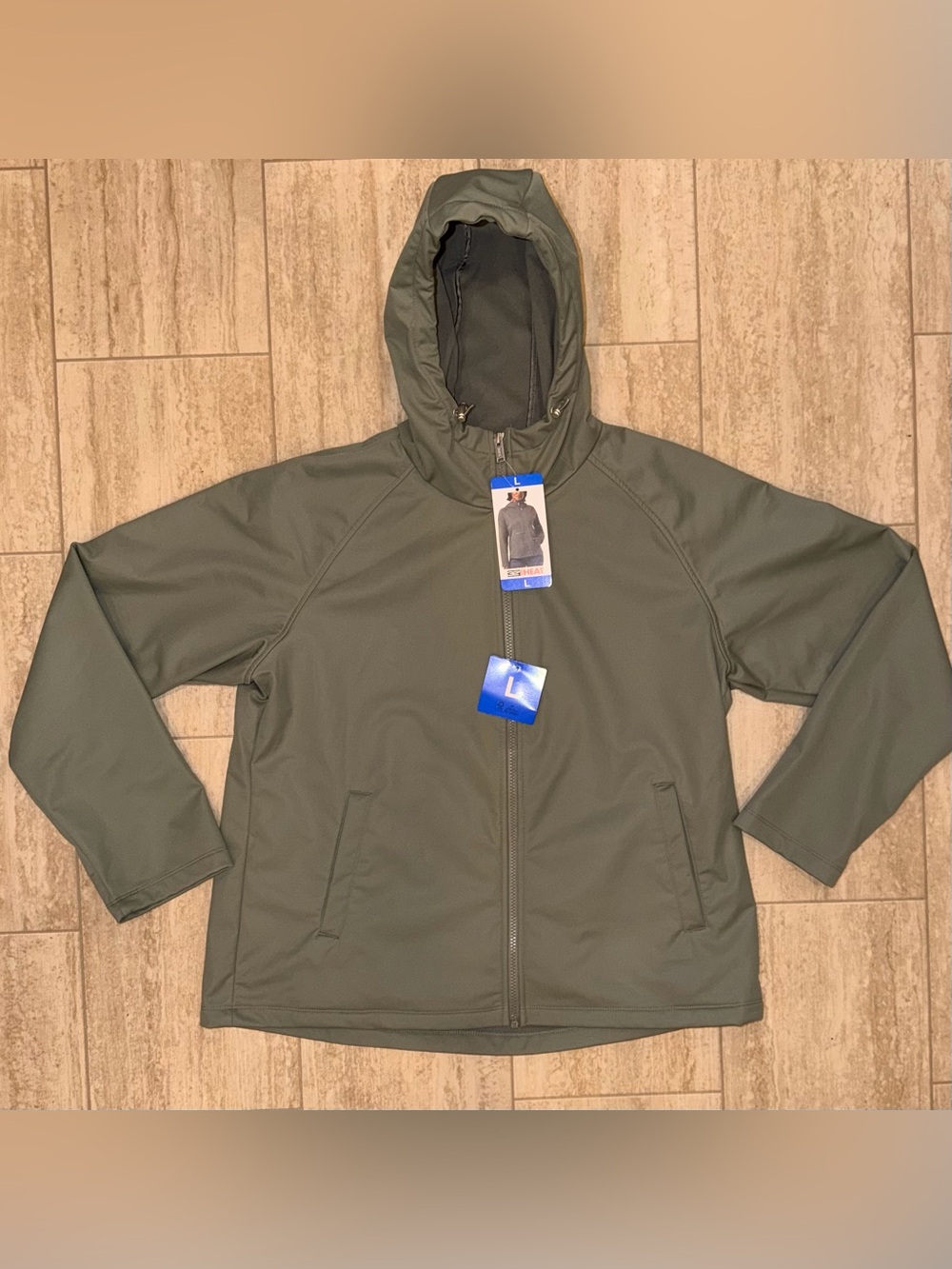 NWT 32 Degrees Heat Women's Fleeced Hooded Olive Green Softshell Jacket Large